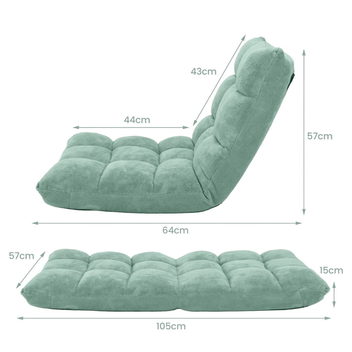 Chaise longue pliable Coast - dossier réglable 14 positions - 105 x 56 x 15 cm - vert