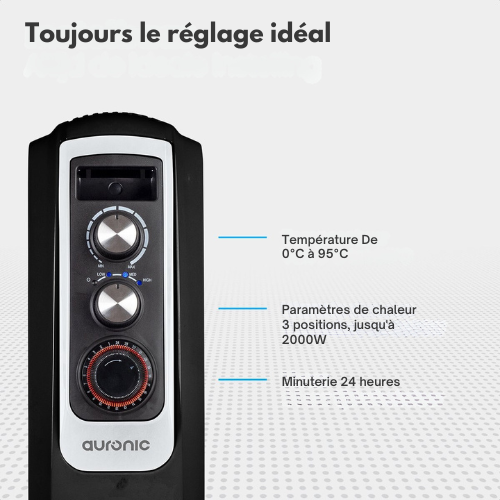 Radiateur à huile - Auronic - 3 niveaux - 2000W - Noir