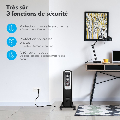 Radiateur à huile - Auronic - 3 niveaux - 2000W - Noir