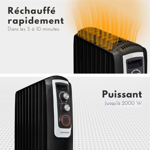 Radiateur à huile - Auronic - 3 niveaux - 2000W - Noir