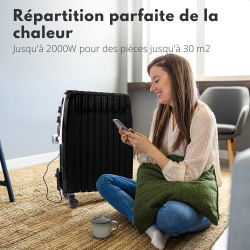 Radiateur à huile - Auronic - 3 niveaux - 2000W - Noir