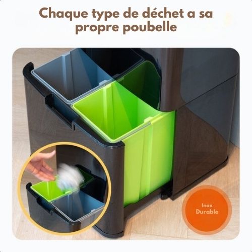 Poubelle automatique, Goliving, 64 litres, Séparation des déchets, Détecteur mains libres, Acier inoxydable, Noir