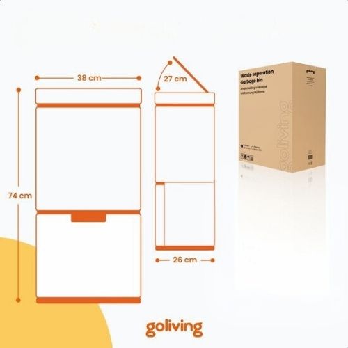 Poubelle automatique, Goliving, 64 litres, Séparation des déchets, Détecteur mains libres, Acier inoxydable, Noir