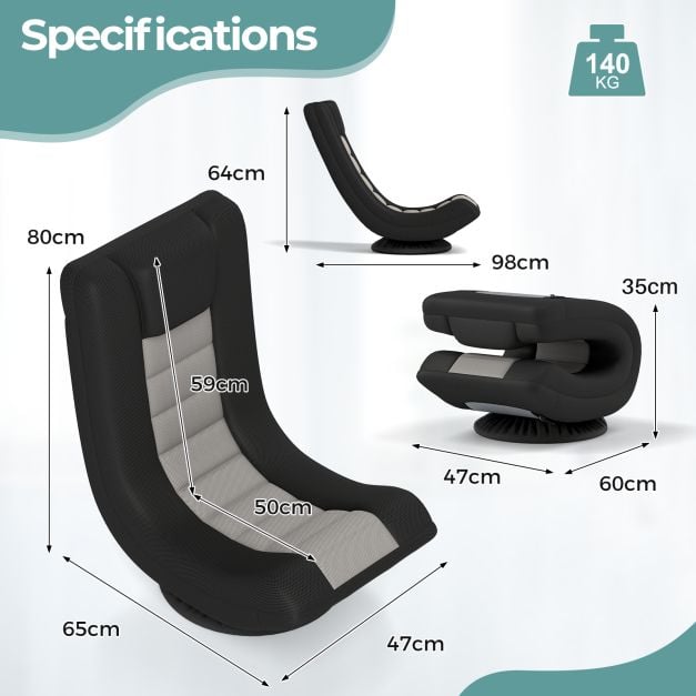 Coast Swivel Gaming Chair - Réglable - Pliable - Rotation à 360° - Ergonomique - Gris/Noir