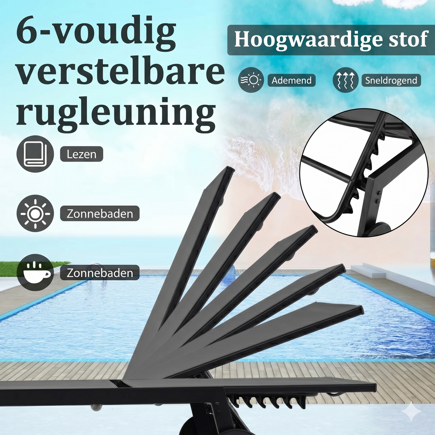 Ensemble de jardin Coast Lounger - Dossier réglable - Table d'appoint incluse - Résistant aux intempéries - Pliable - Gris