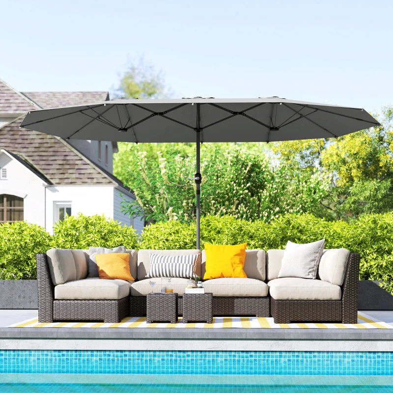 Outsunny XXL Parasol double face 436x260 cm - Gris foncé - Protection UV30+ - Ovale - Avec manivelle - Jardin et terrasse