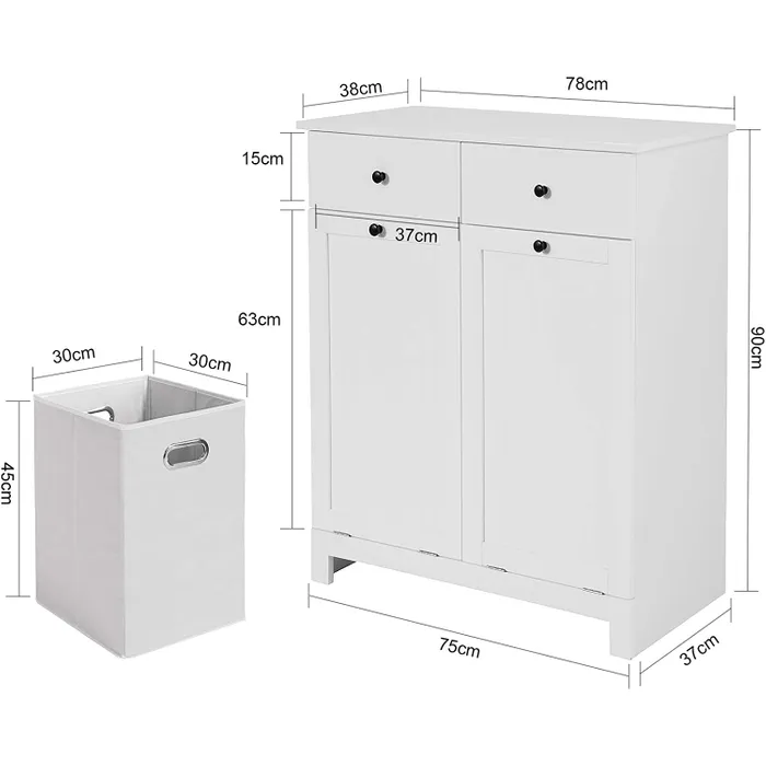 Meuble de salle de bain, SoBuy BZR33-W, Pour 2 paniers à linge, Avec 2 tiroirs, 78x90x38 cm, Blanc