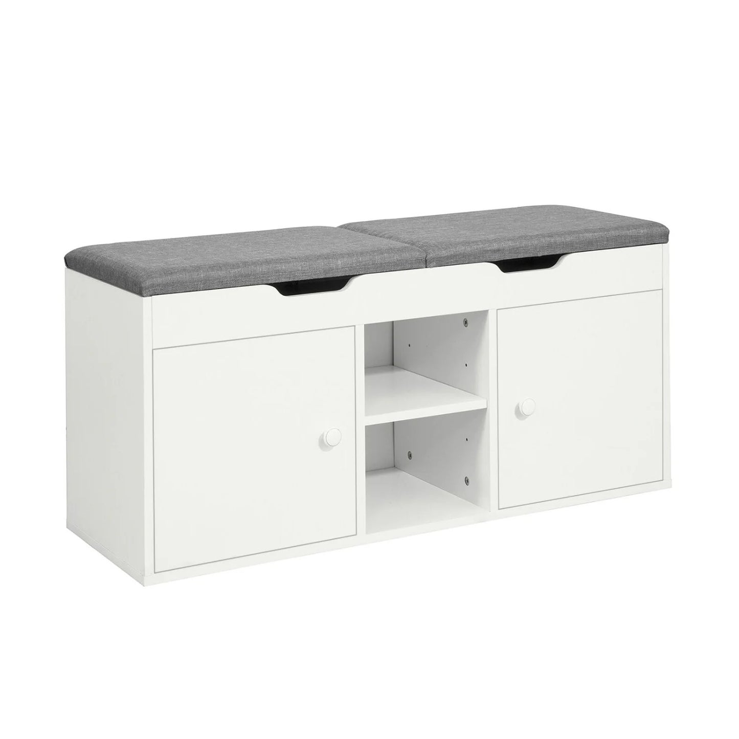 Banc SoBuy, Banc à chaussures avec 2 armoires, 100 x 34 x 48 cm, Blanc/ Gris