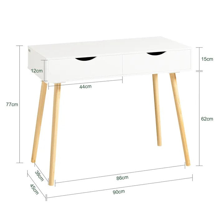 Bureau avec 2 tiroirs, SoBuy, Table De Bureau, 90 x 45 x 77 cm, Blanc