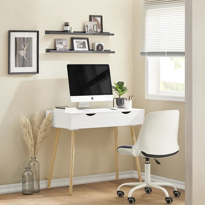 Bureau avec 2 tiroirs, SoBuy, Table De Bureau, 90 x 45 x 77 cm, Blanc