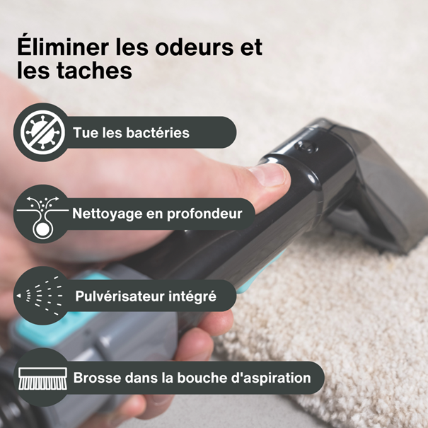Nettoyeur de Taches Multi-surfaces - ACHATÉ – Aspirateur Injecteur/Extracteur - Tapis, Matelas, Canapés, Sols – Gris/Bleu/Noir