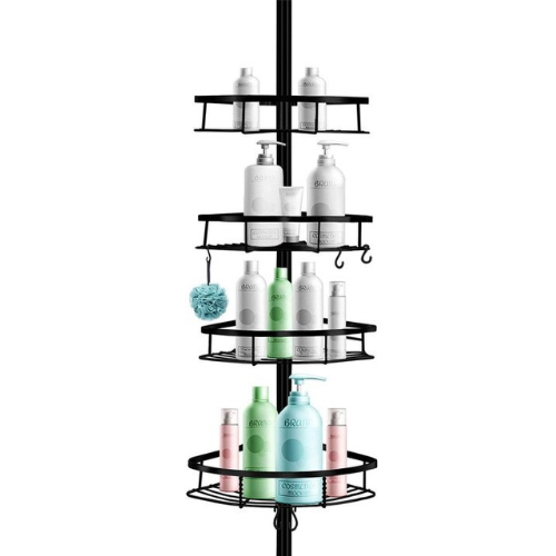 Etagère de salle de bain - Strex - Etagère de douche d'angle - Réglable - 70-275 cm - 4 paniers - Noir