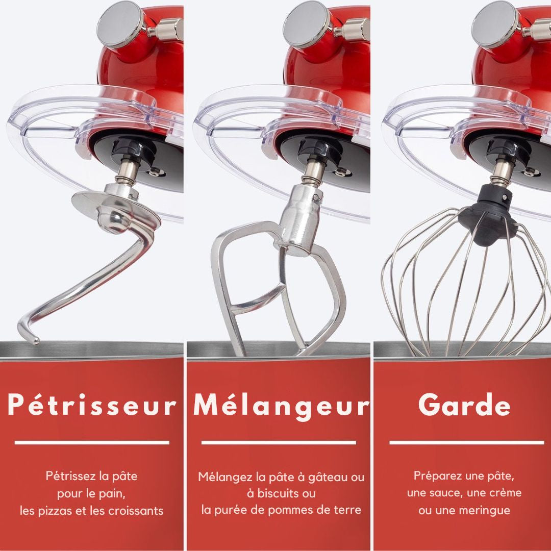 Robot de cuisine - KitchenBrothers - Bol mélangeur 6L - 1800W - Aluminium - Rouge