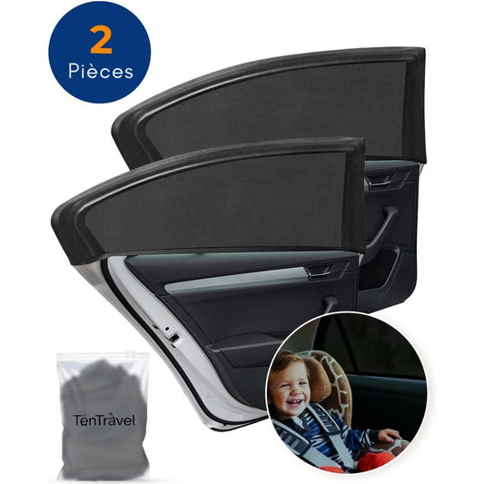 Pare-soleil pour voiture TenTravel - Pour vitre latérale extra foncée - Protection UV - 2 pièces - Noir