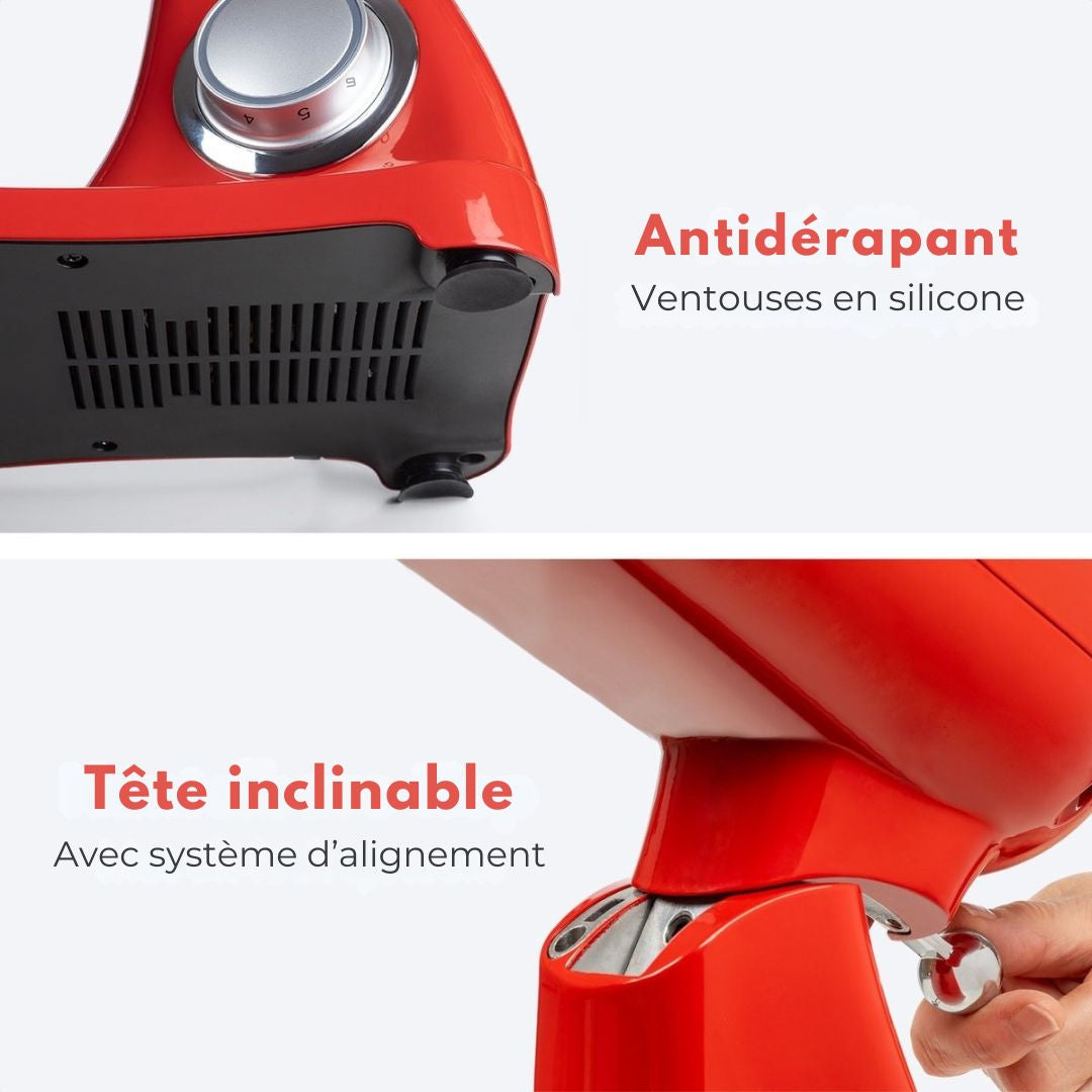 Robot de cuisine - KitchenBrothers - Bol mélangeur 6L - 1800W - Aluminium - Rouge