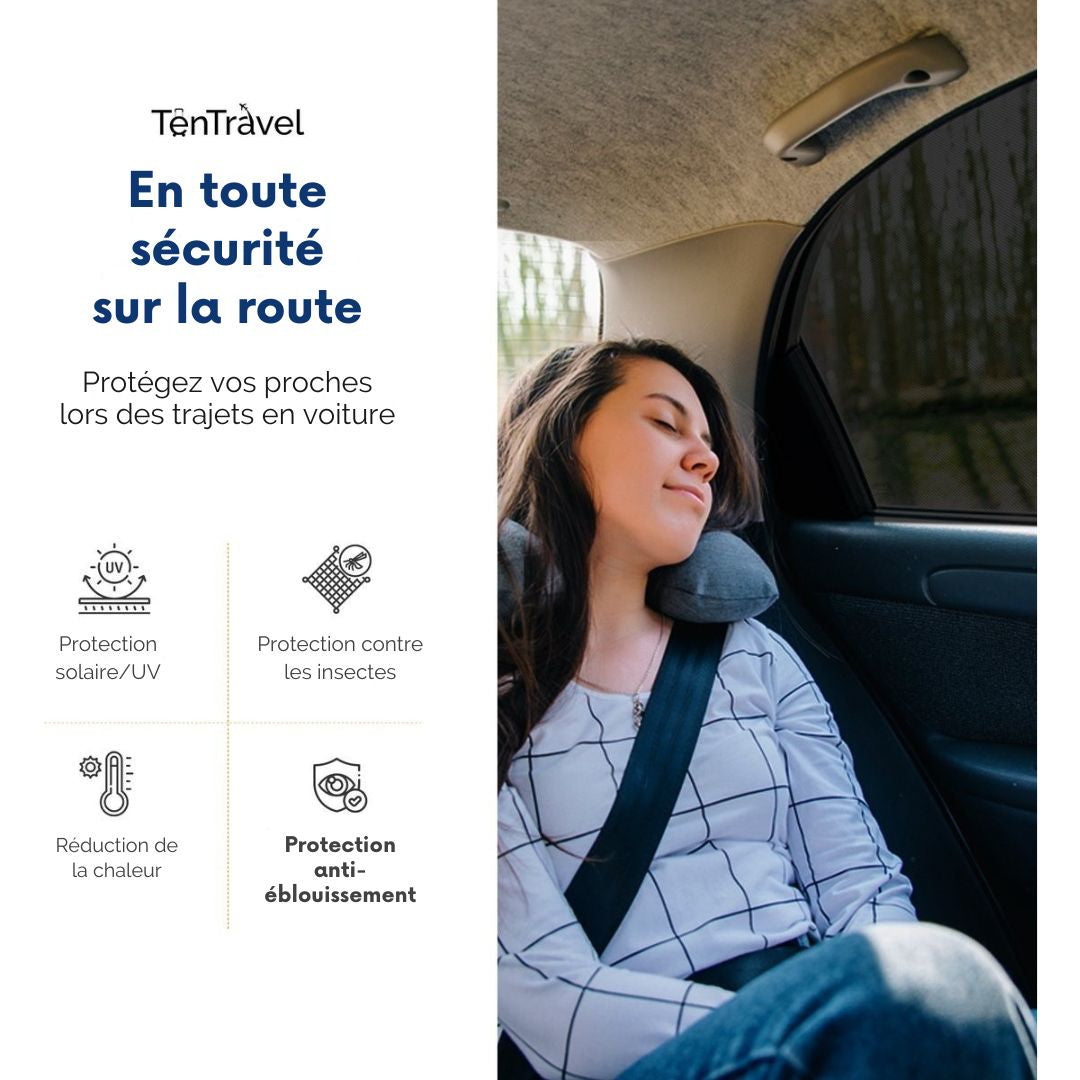 Pare-soleil pour voiture TenTravel - Pour vitre latérale extra foncée - Protection UV - 2 pièces - Noir