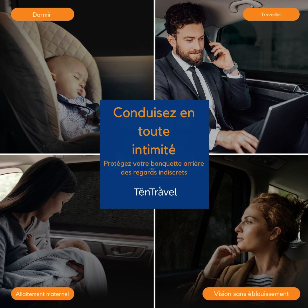 Pare-soleil pour voiture TenTravel - Pour vitre latérale extra foncée - Protection UV - 2 pièces - Noir