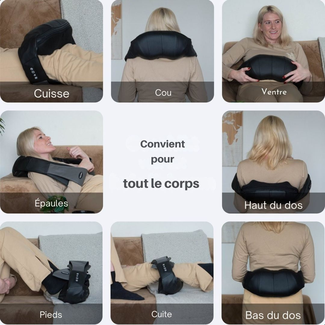 Coussin de massage Shiatsu - Lifeproducts - Rechargeable - Masseur sans fil chauffant pour le cou et le dos - noir