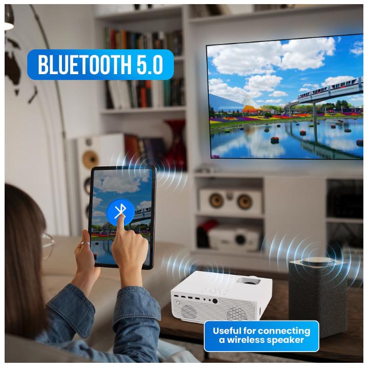 Strex - Mini vidéoprojecteur - 1080P Full HD - 15000 lumens - Streaming sans fil - WiFi - Bluetooth - Blanc