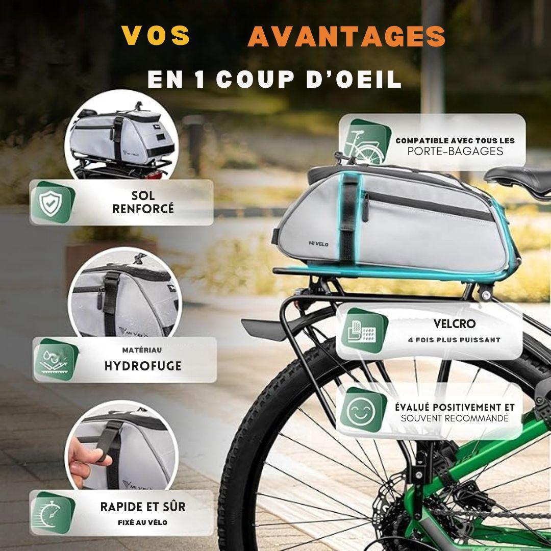 Sacoche pour vélo - MIVELO - Imperméable et entièrement réfléchissante - 9 litres - Réfléchissante