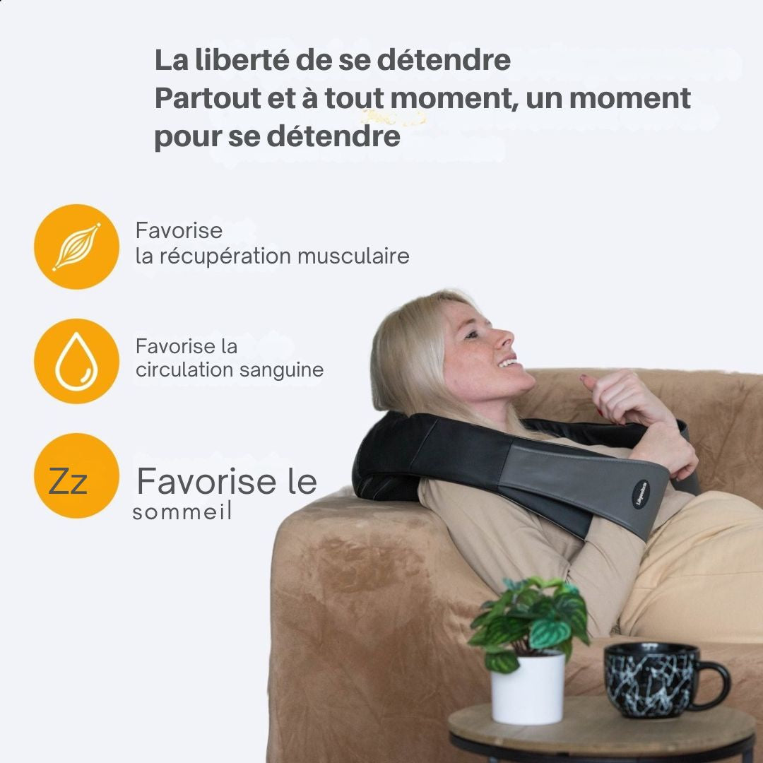 Coussin de massage Shiatsu - Lifeproducts - Rechargeable - Masseur sans fil chauffant pour le cou et le dos - noir
