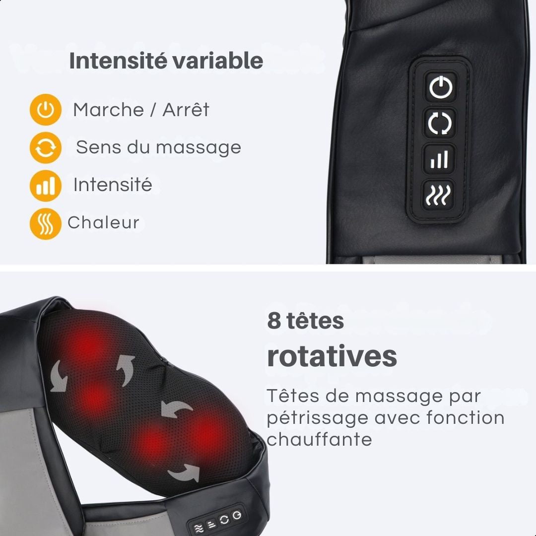 Coussin de massage Shiatsu - Lifeproducts - Rechargeable - Masseur sans fil chauffant pour le cou et le dos - noir