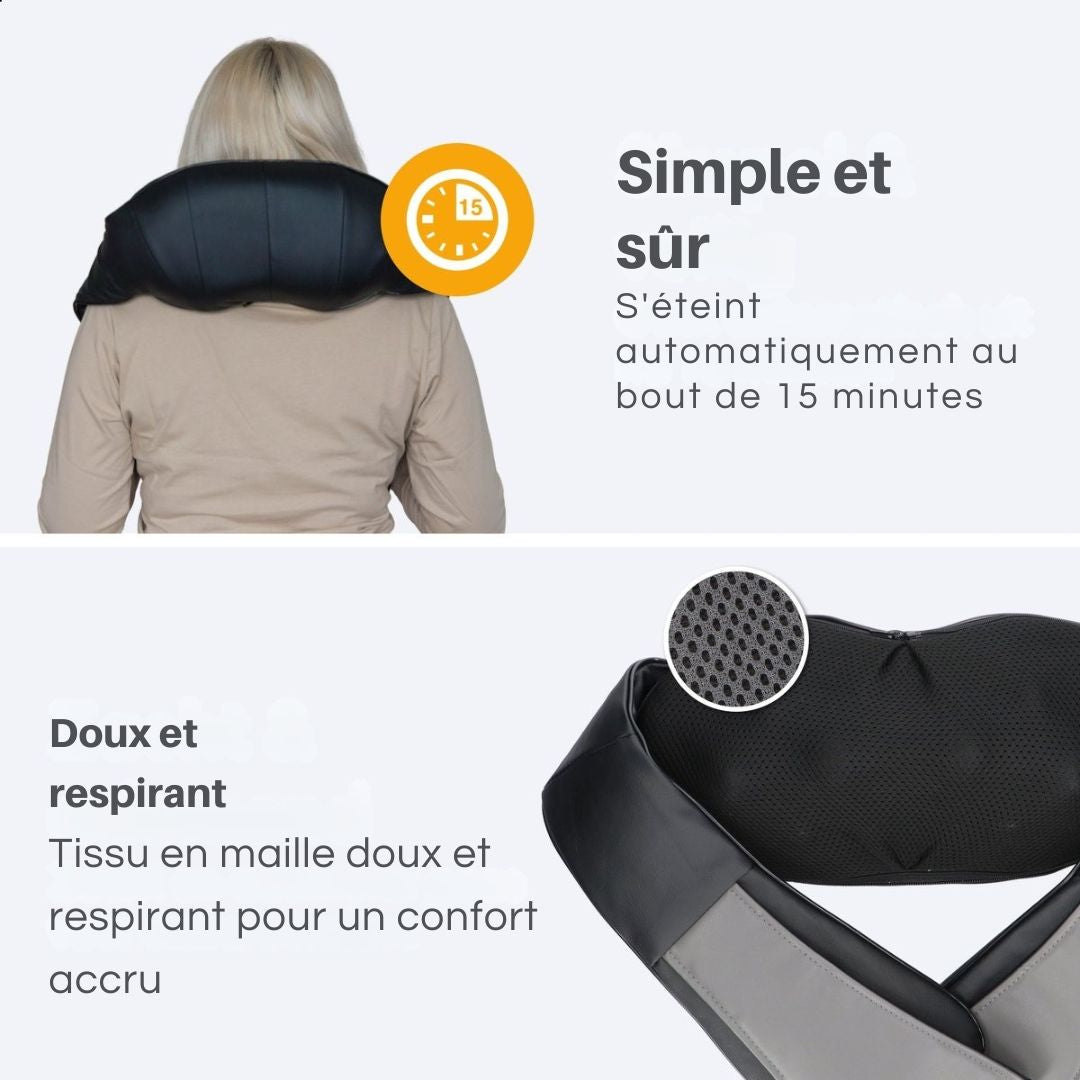 Coussin de massage Shiatsu - Lifeproducts - Rechargeable - Masseur sans fil chauffant pour le cou et le dos - noir