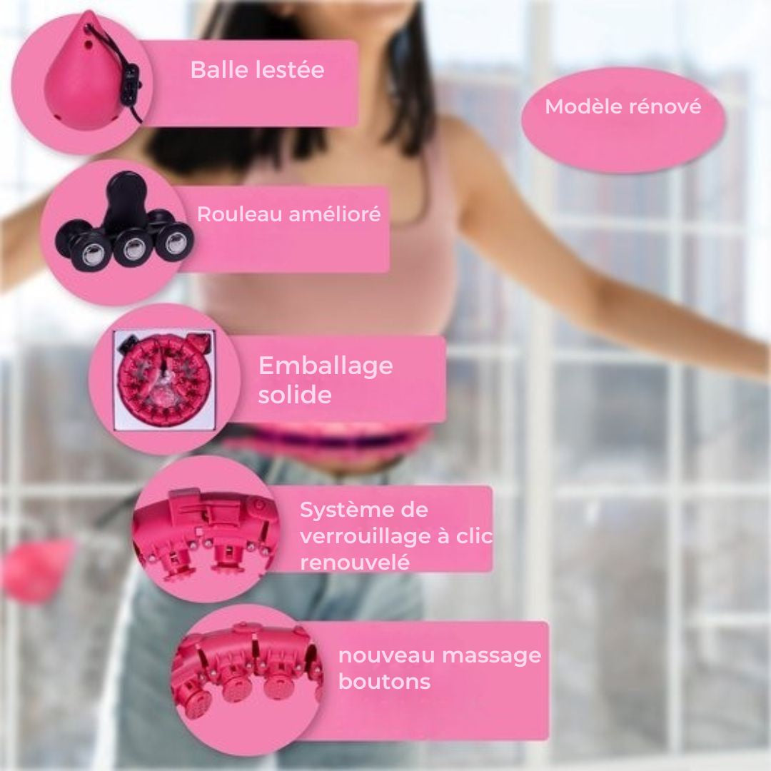 Hula Hoop réglable avec poids - Nuvance - 24 + 5 maillons - eBook inclus - pour adultes et enfants - Rose