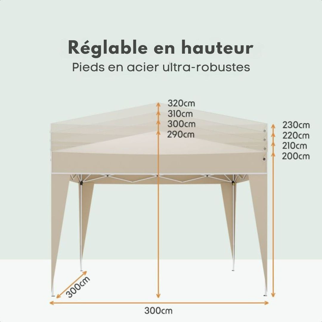 Tente de réception LifeGoods - Imperméable et résistante aux UV - 300 x 300 x 320 cm - Beige