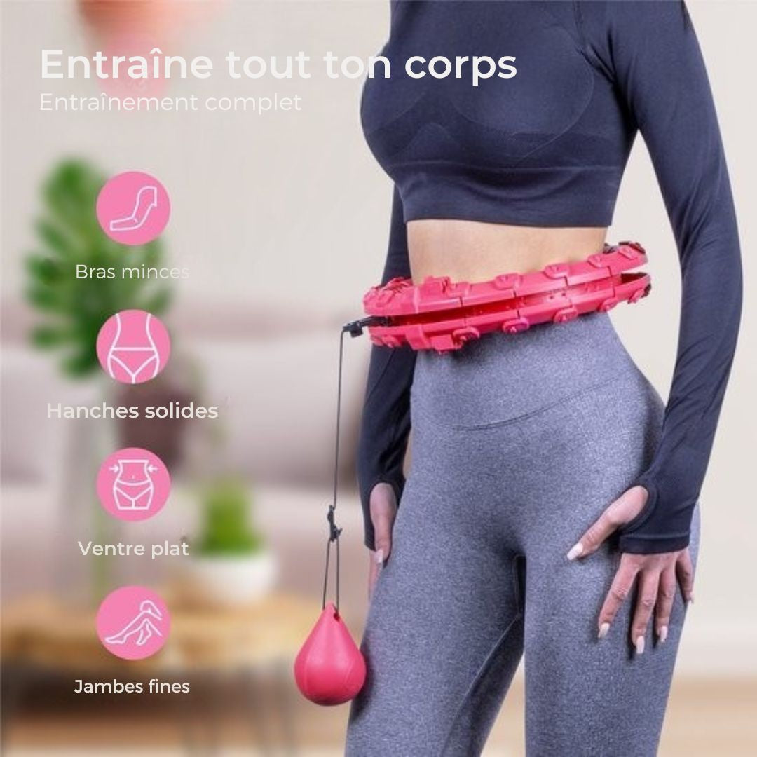 Hula Hoop réglable avec poids - Nuvance - 24 + 5 maillons - eBook inclus - pour adultes et enfants - Rose