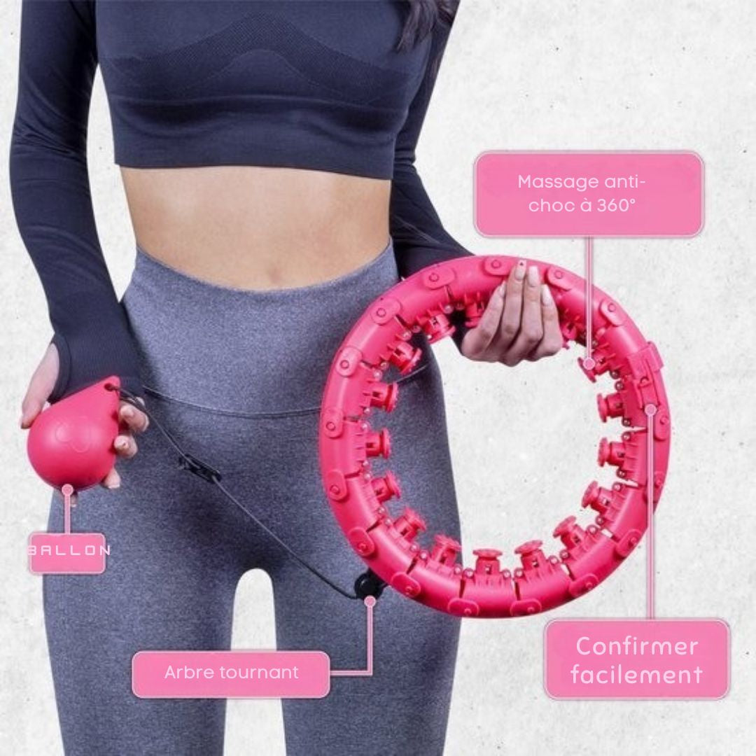 Hula Hoop réglable avec poids - Nuvance - 24 + 5 maillons - eBook inclus - pour adultes et enfants - Rose