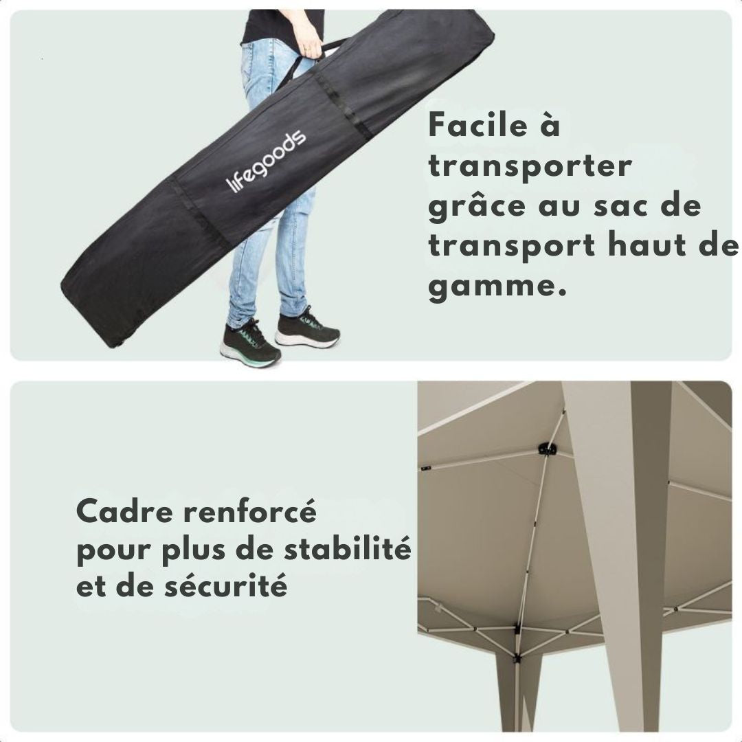 Tente de réception LifeGoods - Imperméable et résistante aux UV - 300 x 300 x 320 cm - Beige