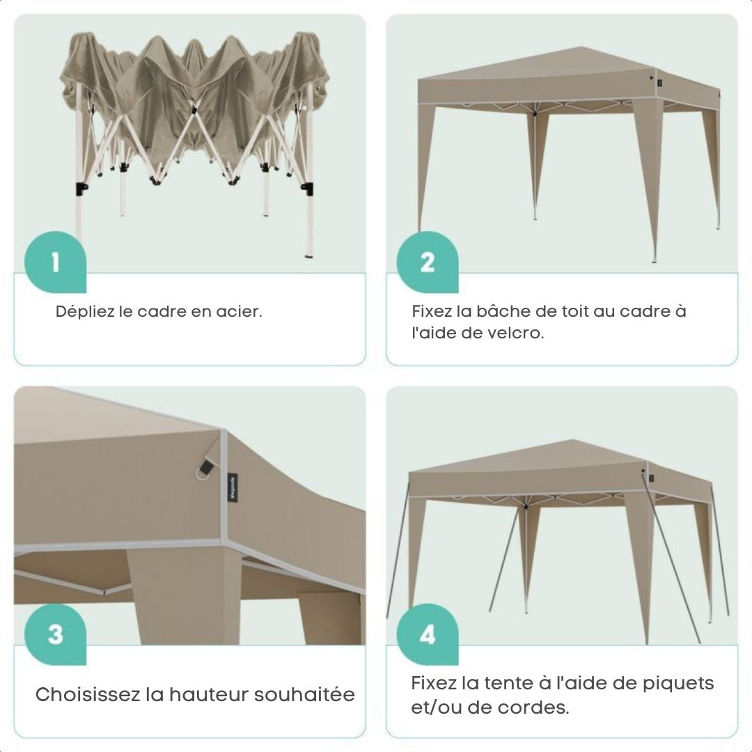 Tente de réception LifeGoods - Imperméable et résistante aux UV - 300 x 300 x 320 cm - Beige