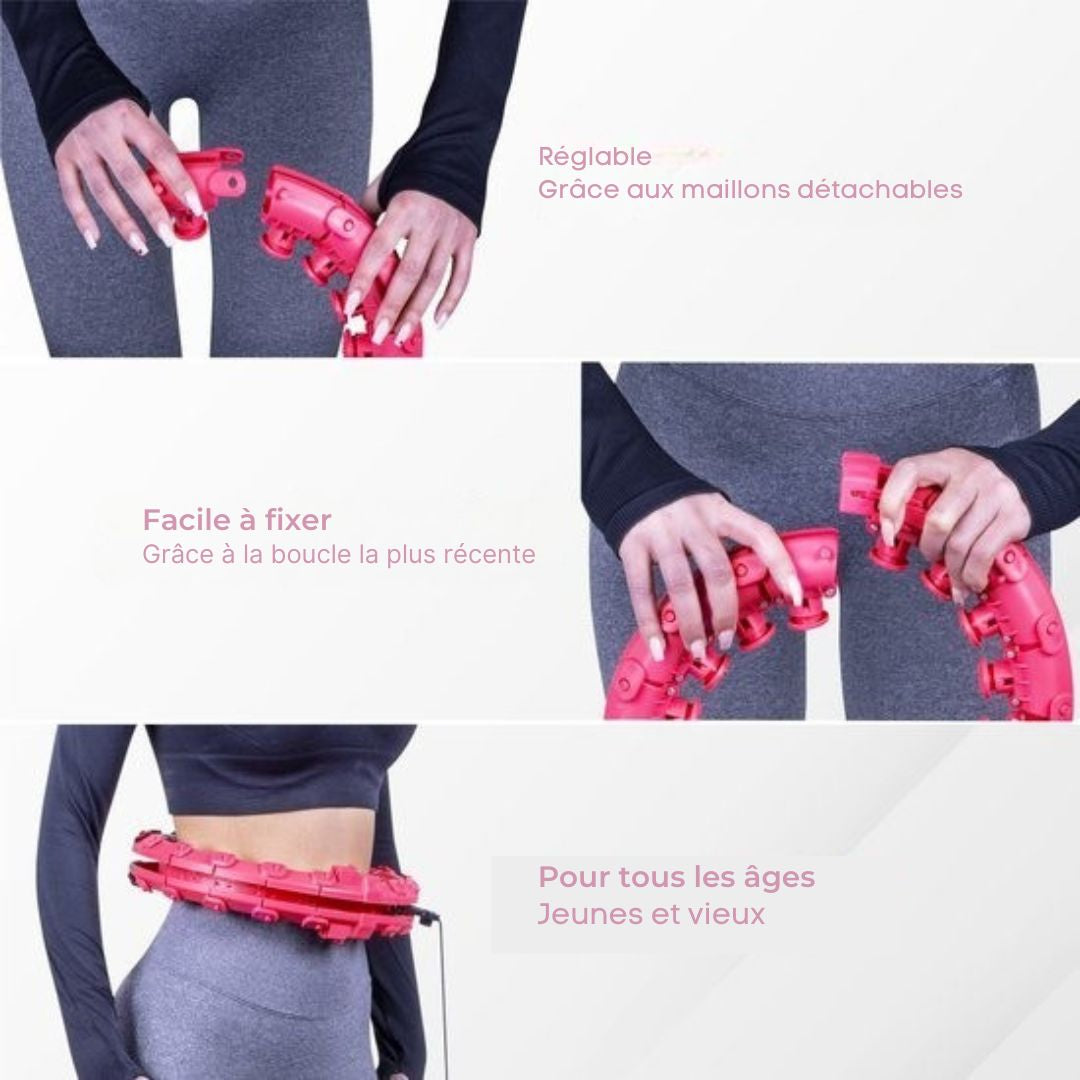 Hula Hoop réglable avec poids - Nuvance - 24 + 5 maillons - eBook inclus - pour adultes et enfants - Rose