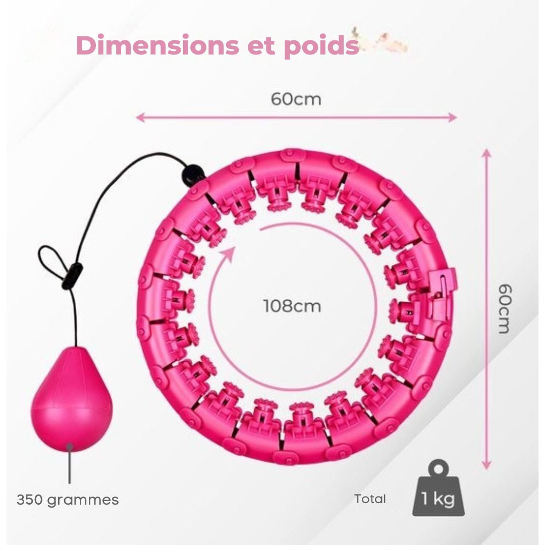 Hula Hoop réglable avec poids - Nuvance - 24 + 5 maillons - eBook inclus - pour adultes et enfants - Rose