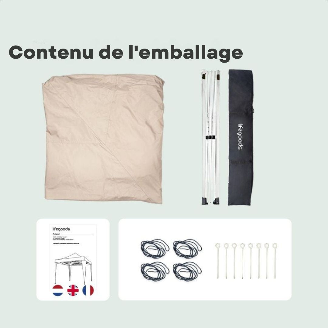 Tente de réception LifeGoods - Imperméable et résistante aux UV - 300 x 300 x 320 cm - Beige