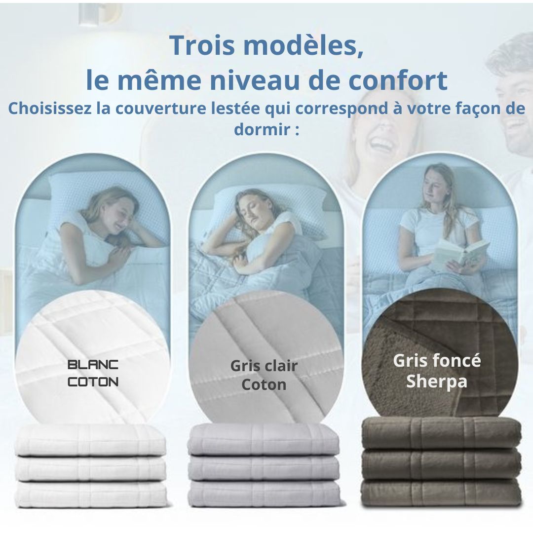 Couverture lestée 9 kg Ella - 150 x 200cm - Flanelle & Sherpa - OEKO-TEX - Gris