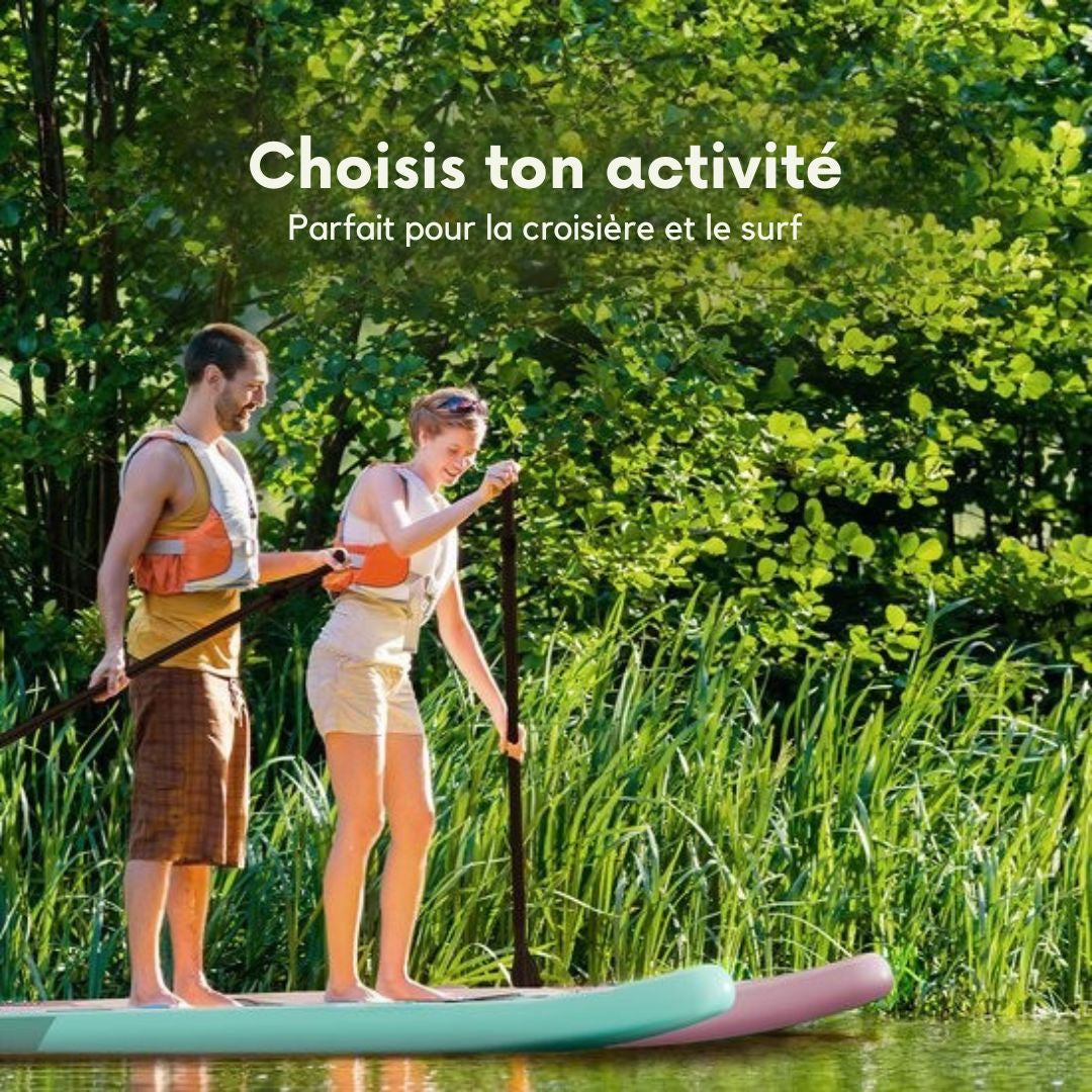 Planche de paddle polyvalente - LifeGoods - Capacité de charge 100 KG - 300 x 76 cm - Gonflable - Pack SUP complet - Vert menthe