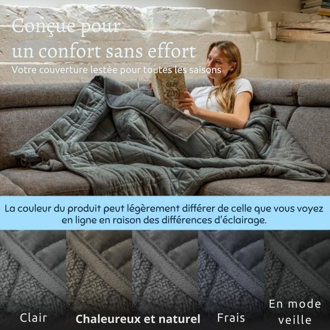 Couverture lestée 9 kg Ella - 150 x 200cm - Flanelle & Sherpa - OEKO-TEX - Gris