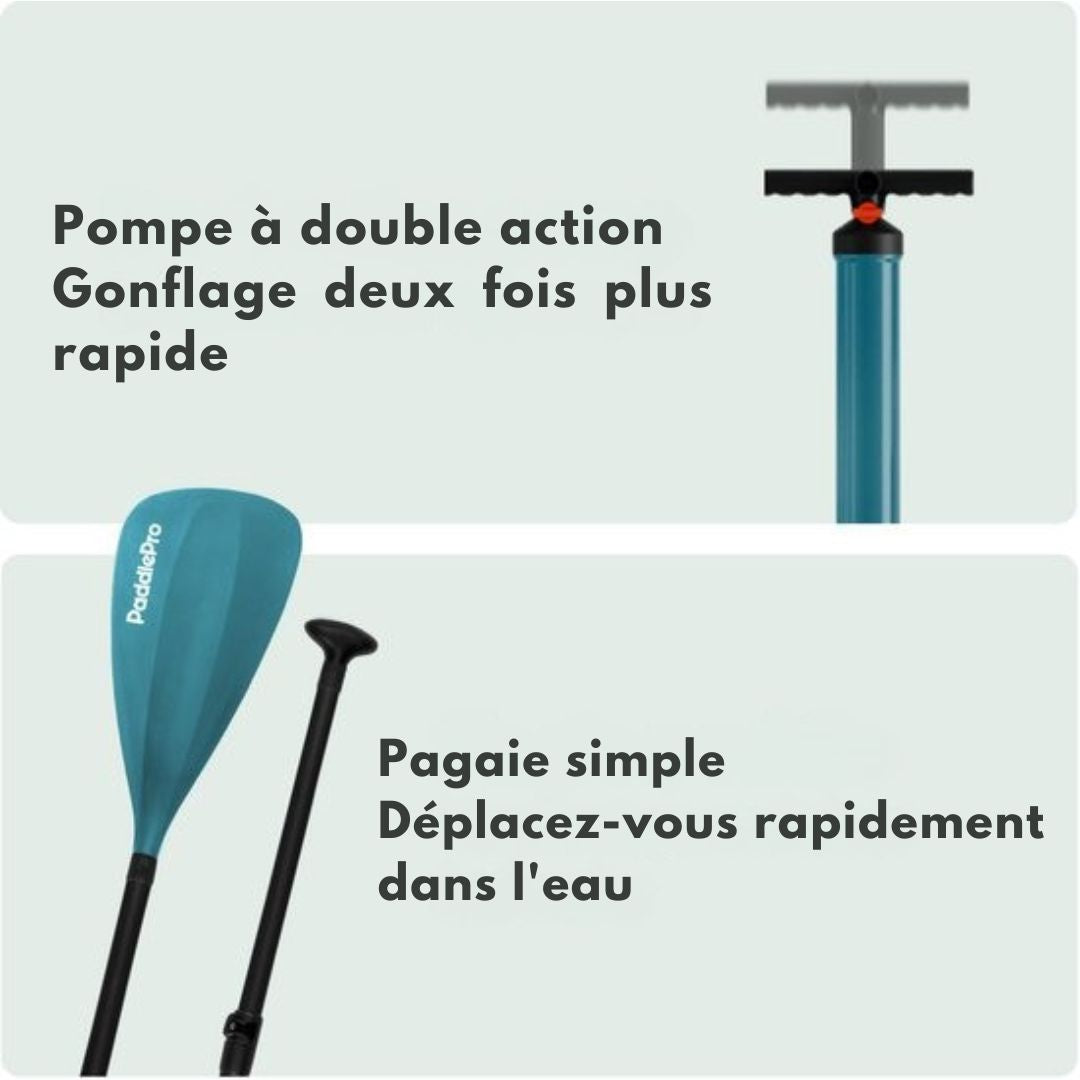 Paddle Tandem LifeGoods - 2 personnes - 220 KG de capacité de charge - 381 x 86 cm - Gonflable - Pack Sup complet - Bleu