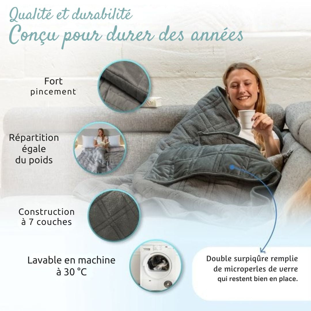 Couverture lestée 9 kg Ella - 150 x 200cm - Flanelle & Sherpa - OEKO-TEX - Gris