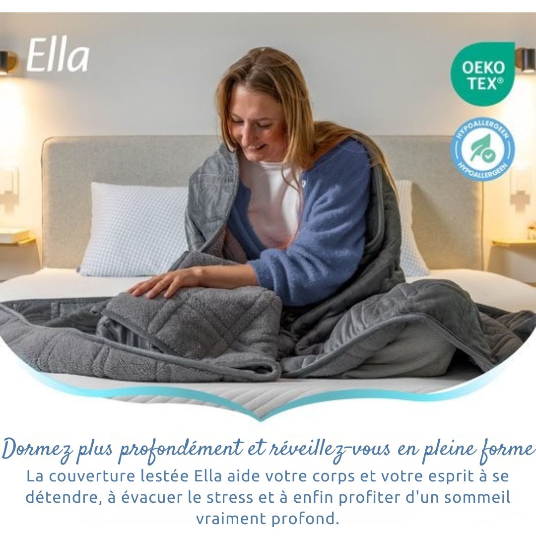 Couverture lestée 9 kg Ella - 150 x 200cm - Flanelle & Sherpa - OEKO-TEX - Gris