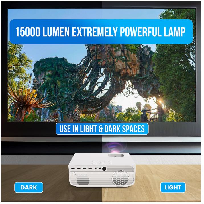 Strex - Mini vidéoprojecteur - 1080P Full HD - 15000 lumens - Streaming sans fil - WiFi - Bluetooth - Blanc
