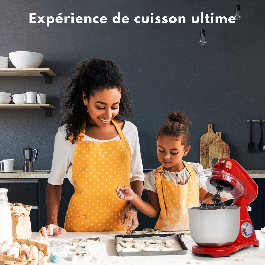 Robot de cuisine - KitchenBrothers - Bol mélangeur 6L - 1800W - Aluminium - Rouge