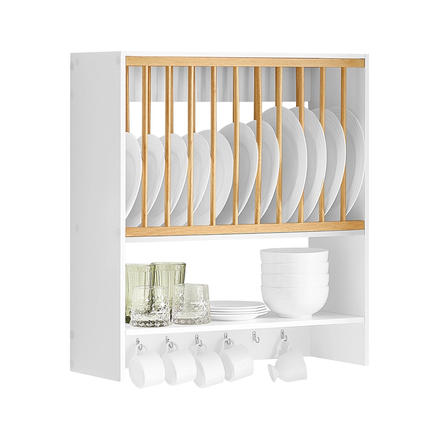 SoBuy Meuble de rangement avec support pour assiettes - Max. 10 kg - 64 x 24 x 71 cm - Blanc/ Naturel