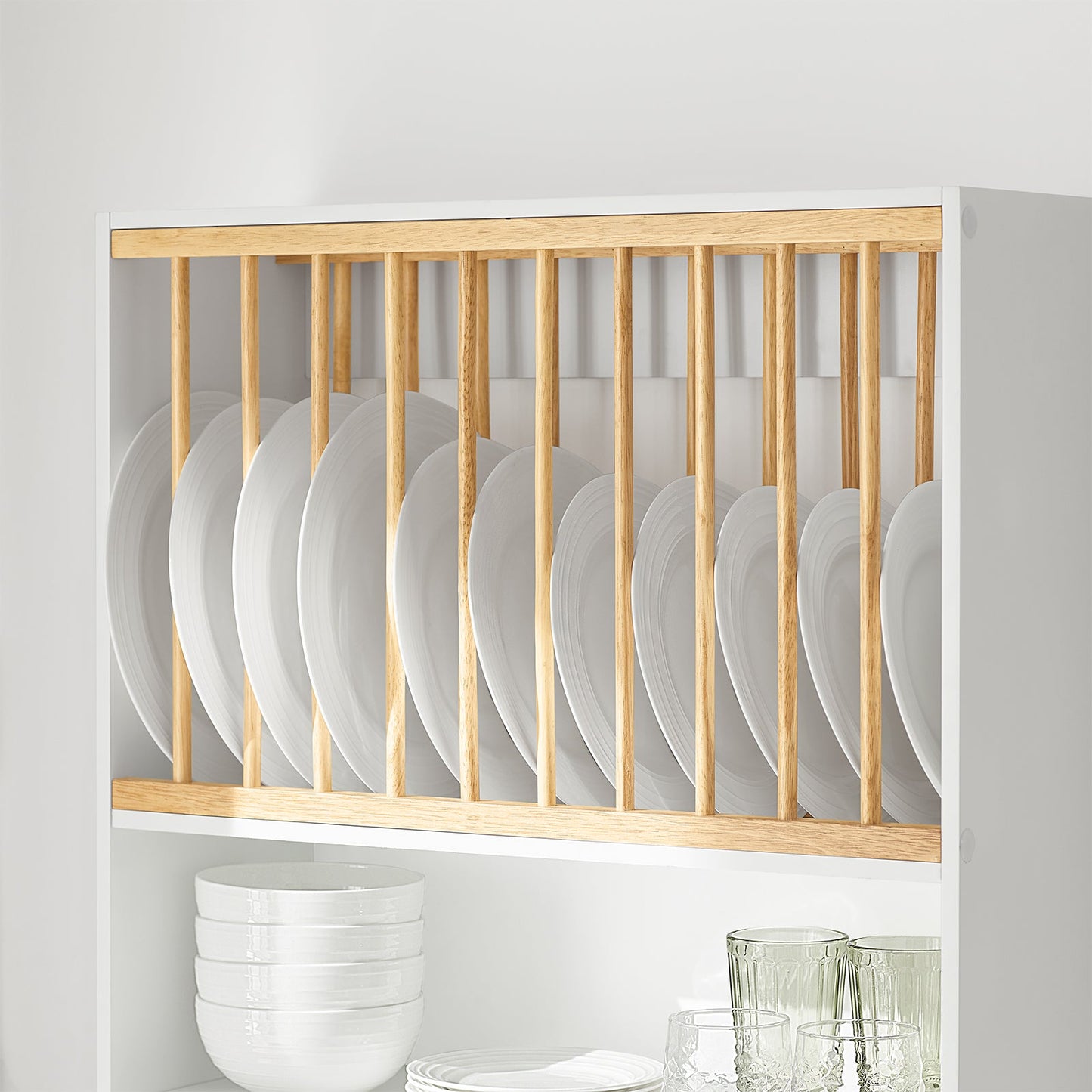 SoBuy Meuble de rangement avec support pour assiettes - Max. 10 kg - 64 x 24 x 71 cm - Blanc/ Naturel