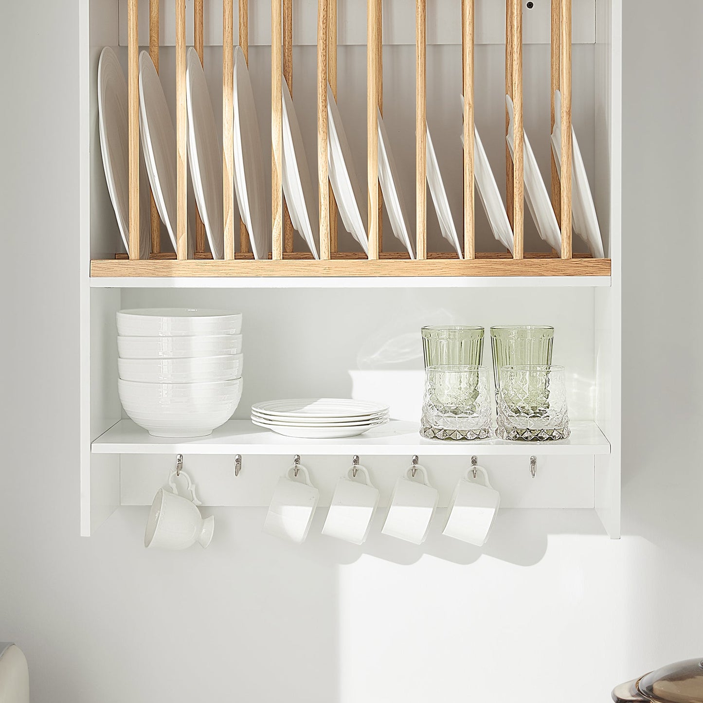 SoBuy Meuble de rangement avec support pour assiettes - Max. 10 kg - 64 x 24 x 71 cm - Blanc/ Naturel