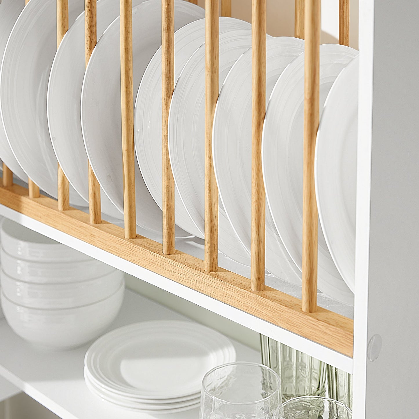 SoBuy Meuble de rangement avec support pour assiettes - Max. 10 kg - 64 x 24 x 71 cm - Blanc/ Naturel