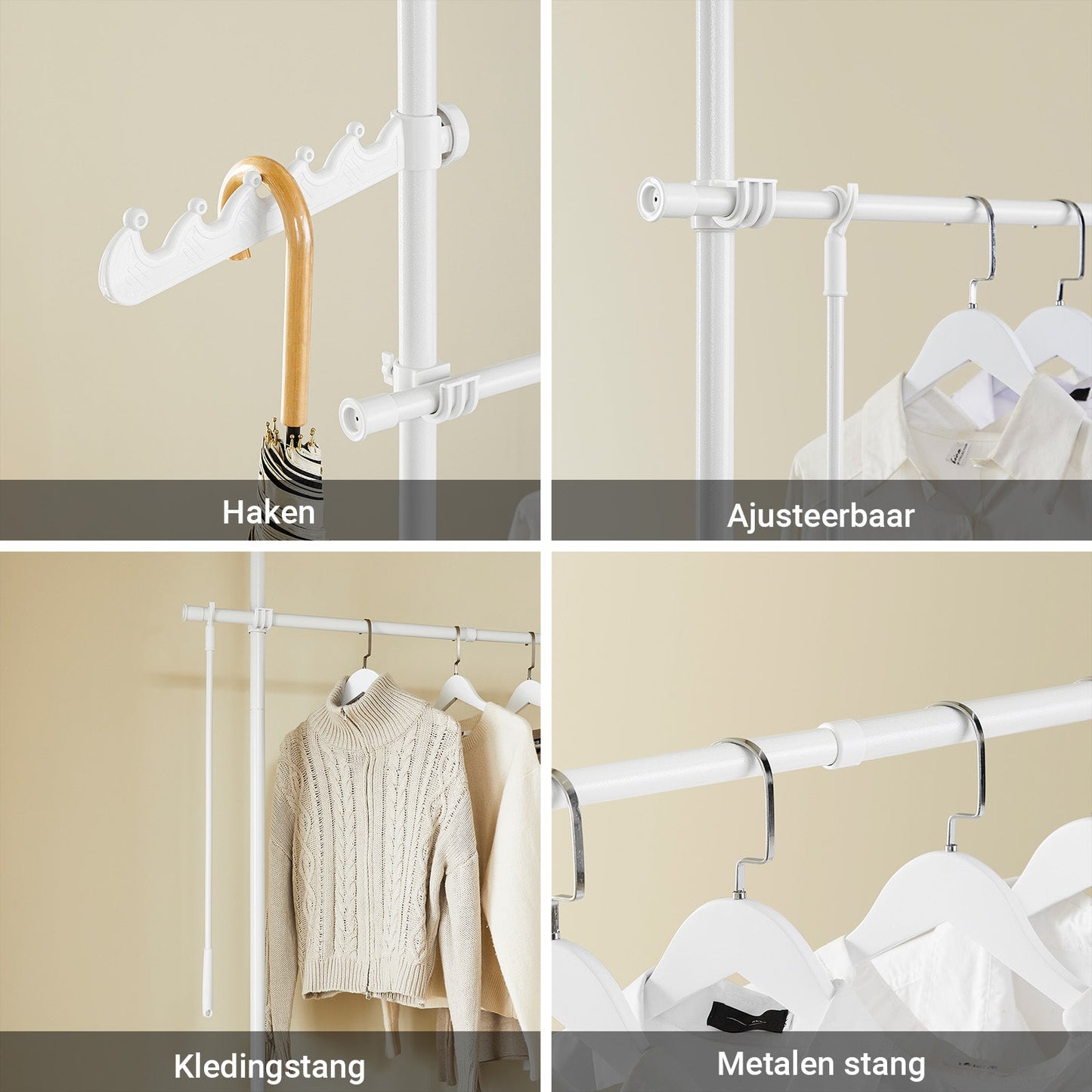 SoBuy KLS03-II-W Tringle à vêtements robuste et extensible - Réglable 124-226 × 200-295 cm - Blanc