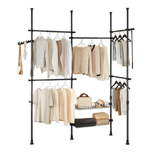 SoBuy Porte-vêtements télescopique KLS04-II-SCH - 209-311 × 200-295 cm - Noir - Penderie ouverte réglable avec barres et étagères